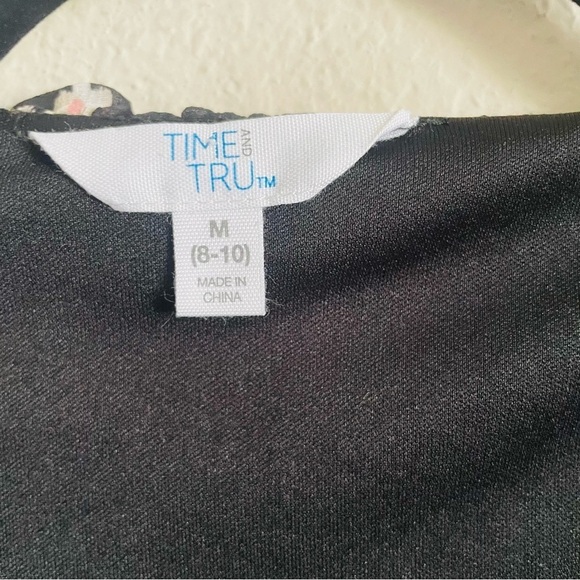 Time and Tru floral fall mini dress Medium black chiffon ruffle sleeves feminine - Picture 4 of 11